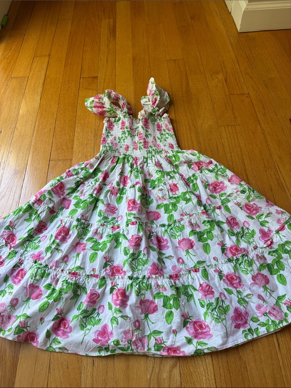 Hill House Girls Nap Dress White Floral Maxi Dress with Pink Roses